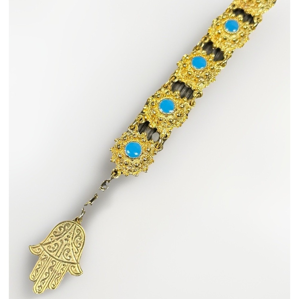 Souvenir De Maroc Vintage Morocco Souvenir Gold 22k Tone Bracelet Turquoise 8 In